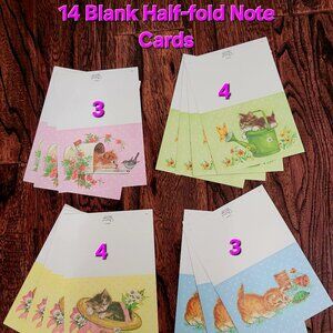 Vintage Olympicard Kitten Cat Pink Blue Yellow Green Half Fold Note Cards x 14